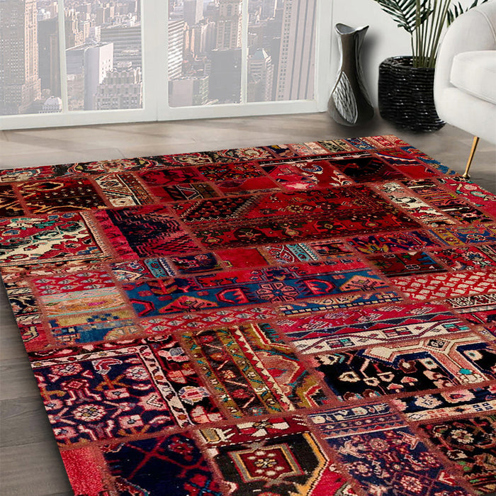 Machine Washable Abstract Cranberry Red Rug in a Family Room, wshabs2008