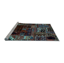 Sideview of Machine Washable Patchwork Light Blue Transitional Rug, wshabs2008lblu