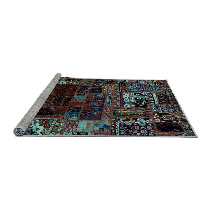 Sideview of Machine Washable Patchwork Light Blue Transitional Rug, wshabs2008lblu