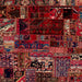 Square Abstract Cranberry Red Patchwork Rug, abs2008