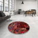 Round Machine Washable Abstract Cranberry Red Rug in a Office, wshabs2008