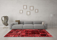 Machine Washable Patchwork Red Transitional Rug, wshabs2008red