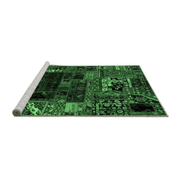 Sideview of Machine Washable Patchwork Emerald Green Transitional Area Rugs, wshabs2008emgrn