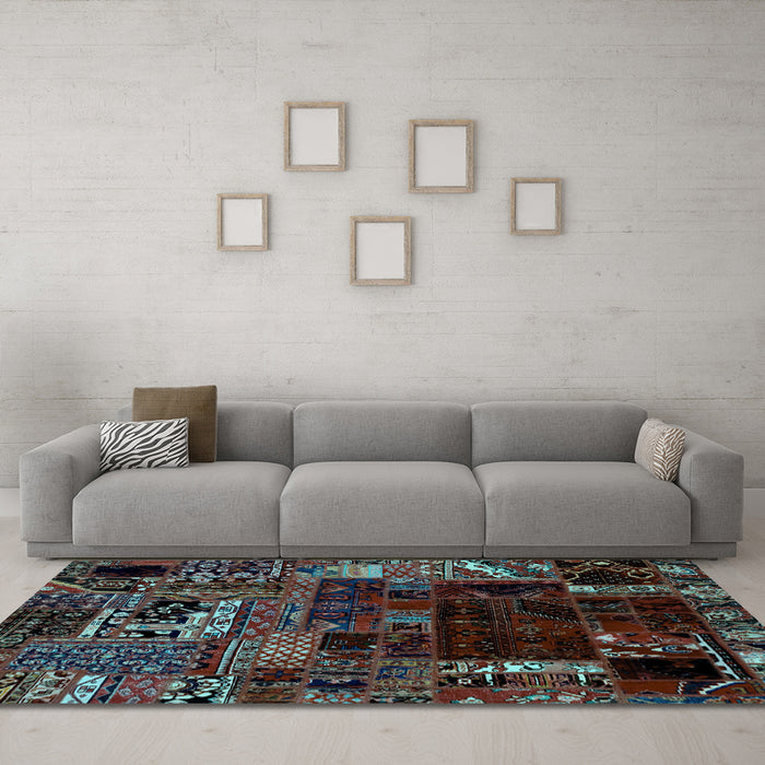 Machine Washable Patchwork Light Blue Transitional Rug in a Living Room, wshabs2008lblu