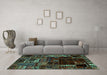 Machine Washable Patchwork Turquoise Transitional Area Rugs in a Living Room,, wshabs2008turq