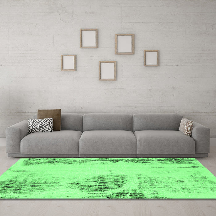 Machine Washable Abstract Emerald Green Modern Area Rugs in a Living Room,, wshabs2009emgrn