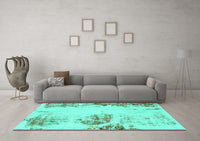 Machine Washable Abstract Turquoise Modern Rug, wshabs2009turq