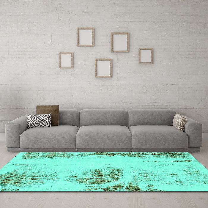Machine Washable Abstract Turquoise Modern Area Rugs in a Living Room,, wshabs2009turq