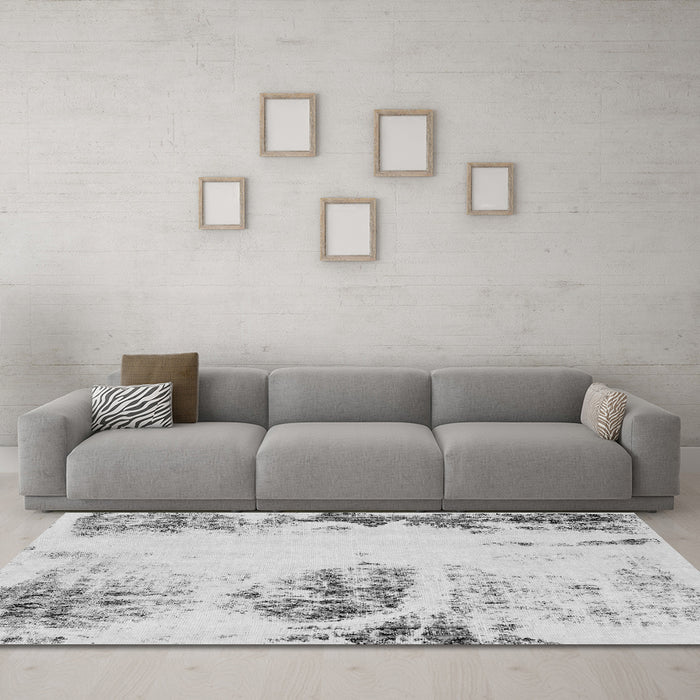 Machine Washable Abstract Gray Modern Rug in a Living Room,, wshabs2009gry