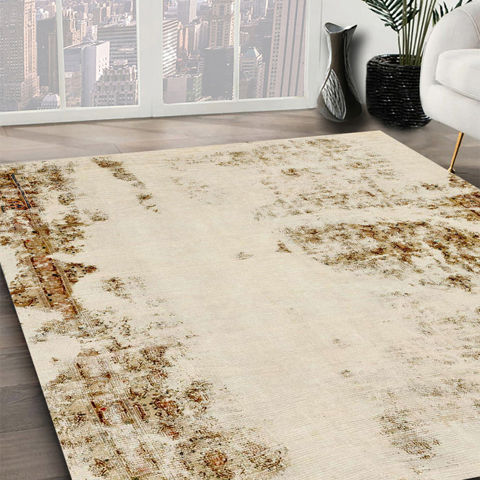 Abstract Vanilla Gold Modern Rug in Family Room, abs2009