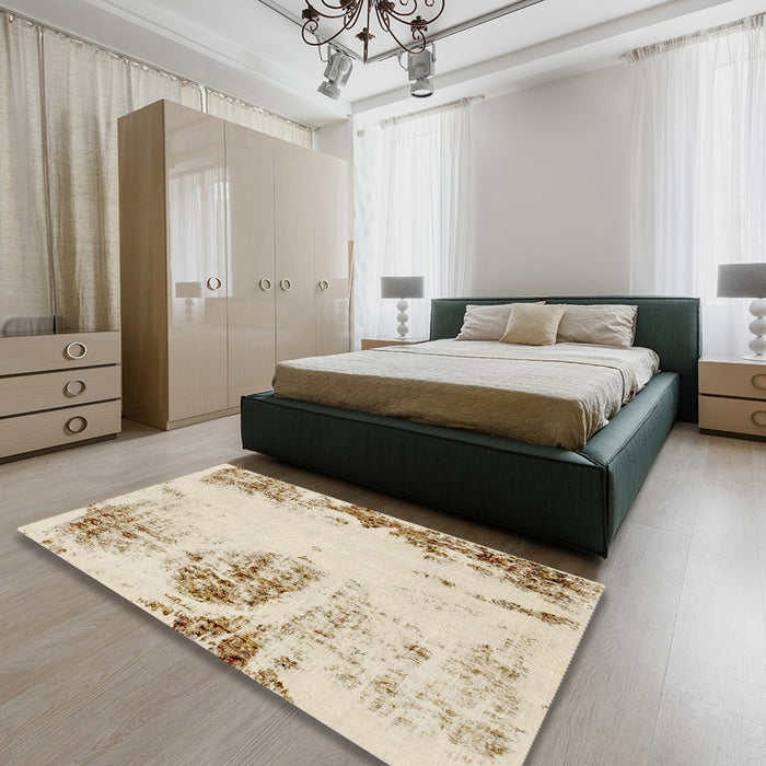 Abstract Vanilla Gold Modern Rug in a Bedroom, abs2009
