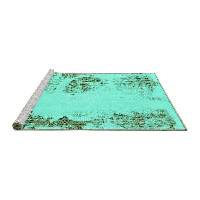 Sideview of Machine Washable Abstract Turquoise Modern Area Rugs, wshabs2009turq