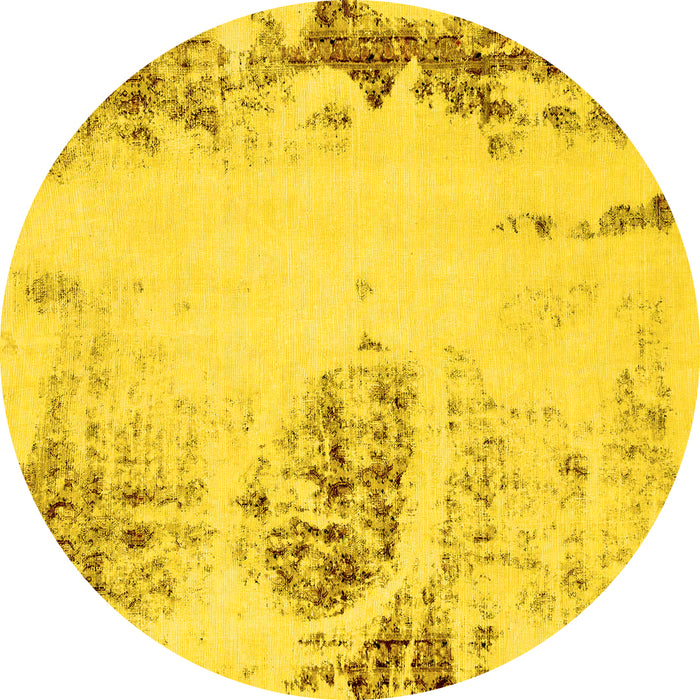 Round Abstract Yellow Modern Rug, abs2009yw