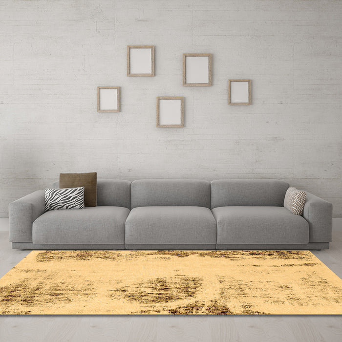 Machine Washable Abstract Brown Modern Rug in a Living Room,, wshabs2009brn