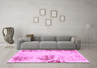 Machine Washable Abstract Pink Modern Rug, wshabs2009pnk