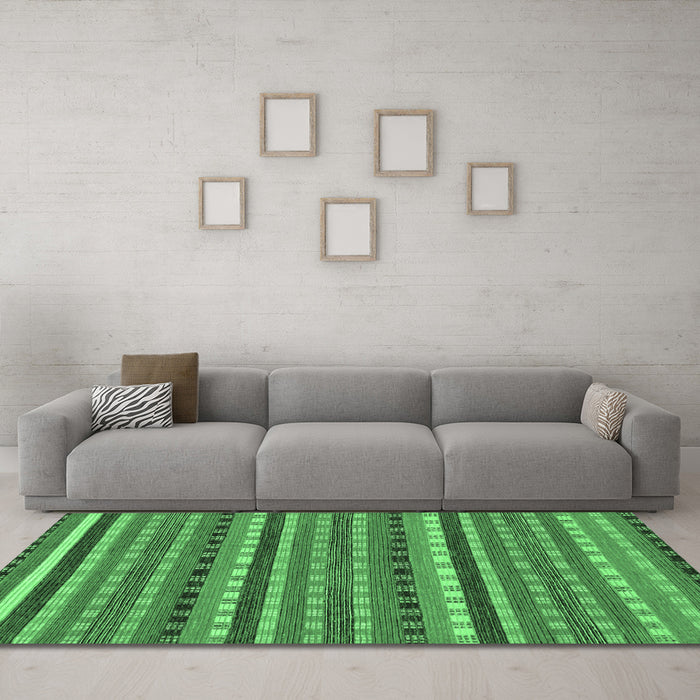 Machine Washable Abstract Emerald Green Modern Area Rugs in a Living Room,, wshabs200emgrn
