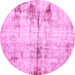 Round Machine Washable Abstract Pink Modern Rug, wshabs2010pnk