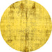 Round Abstract Yellow Modern Rug, abs2010yw