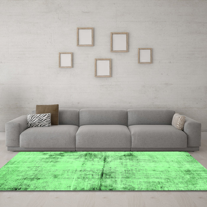 Machine Washable Abstract Emerald Green Modern Area Rugs in a Living Room,, wshabs2010emgrn