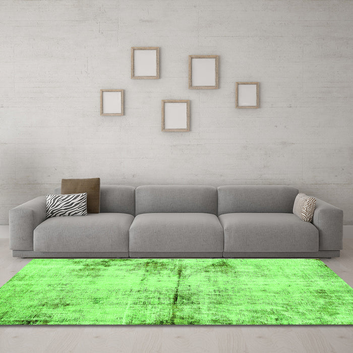 Machine Washable Abstract Green Modern Area Rugs in a Living Room,, wshabs2010grn
