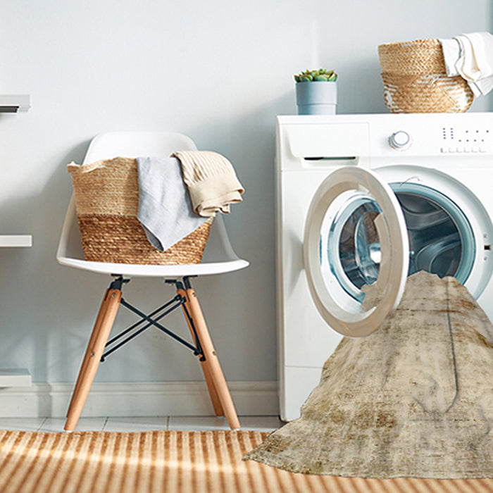 Machine Washable Abstract Gold Rug in a Washing Machine, wshabs2010