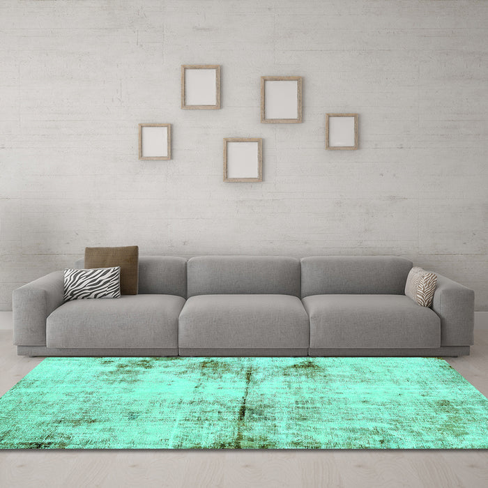Machine Washable Abstract Turquoise Modern Area Rugs in a Living Room,, wshabs2010turq