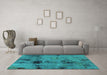 Machine Washable Abstract Turquoise Modern Area Rugs in a Living Room,, wshabs2011turq