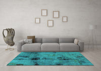 Machine Washable Abstract Turquoise Modern Rug, wshabs2011turq