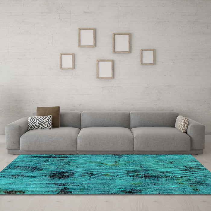 Machine Washable Abstract Turquoise Modern Area Rugs in a Living Room,, wshabs2011turq
