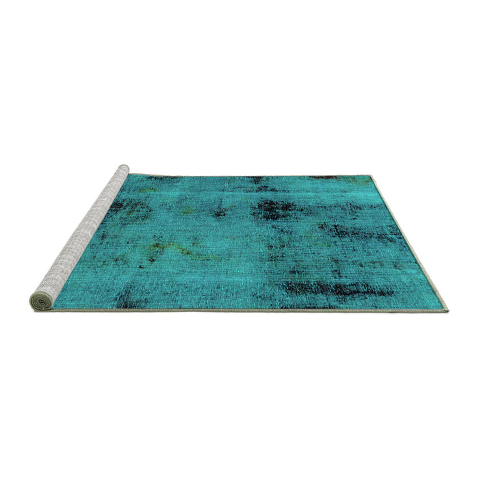 Sideview of Machine Washable Abstract Turquoise Modern Area Rugs, wshabs2011turq
