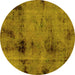 Round Abstract Yellow Modern Rug, abs2011yw