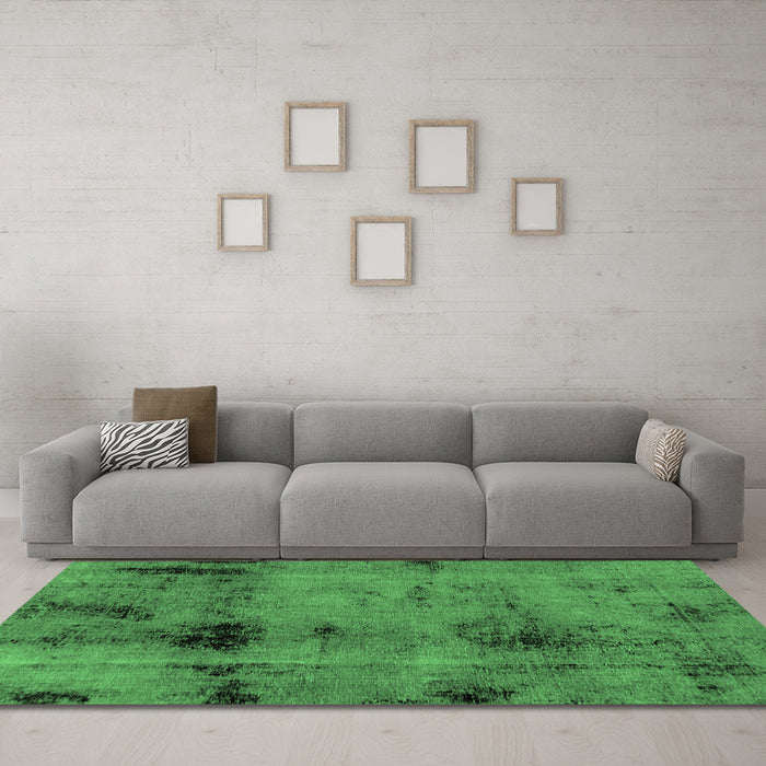 Machine Washable Abstract Emerald Green Modern Area Rugs in a Living Room,, wshabs2011emgrn