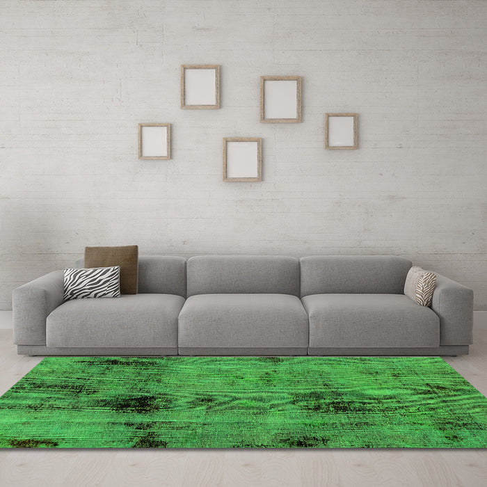 Machine Washable Abstract Green Modern Area Rugs in a Living Room,, wshabs2011grn
