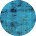 Round Machine Washable Abstract Light Blue Modern Rug, wshabs2011lblu