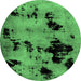 Round Machine Washable Abstract Emerald Green Modern Area Rugs, wshabs2012emgrn