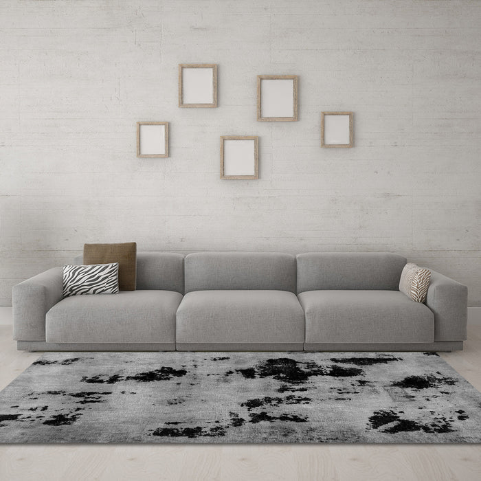 Machine Washable Abstract Gray Modern Rug in a Living Room,, wshabs2012gry