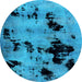 Round Machine Washable Abstract Light Blue Modern Rug, wshabs2012lblu