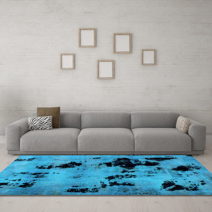 Machine Washable Abstract Light Blue Modern Rug in a Living Room, wshabs2012lblu