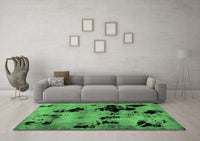 Machine Washable Abstract Emerald Green Modern Rug, wshabs2012emgrn