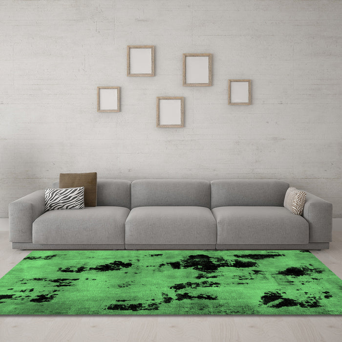 Machine Washable Abstract Emerald Green Modern Area Rugs in a Living Room,, wshabs2012emgrn