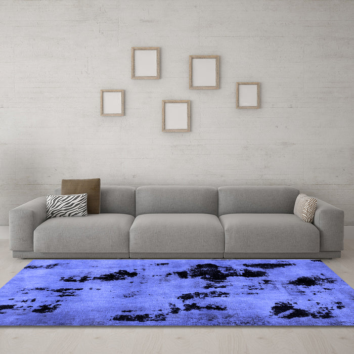 Machine Washable Abstract Blue Modern Rug in a Living Room, wshabs2012blu
