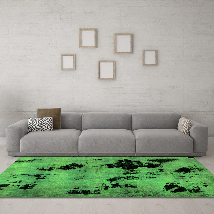 Machine Washable Abstract Green Modern Area Rugs in a Living Room,, wshabs2012grn