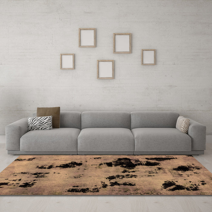 Machine Washable Abstract Brown Modern Rug in a Living Room,, wshabs2012brn