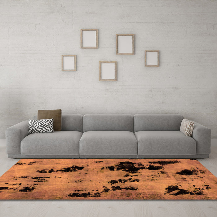 Machine Washable Abstract Orange Modern Area Rugs in a Living Room, wshabs2012org