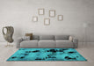 Machine Washable Abstract Turquoise Modern Area Rugs in a Living Room,, wshabs2012turq
