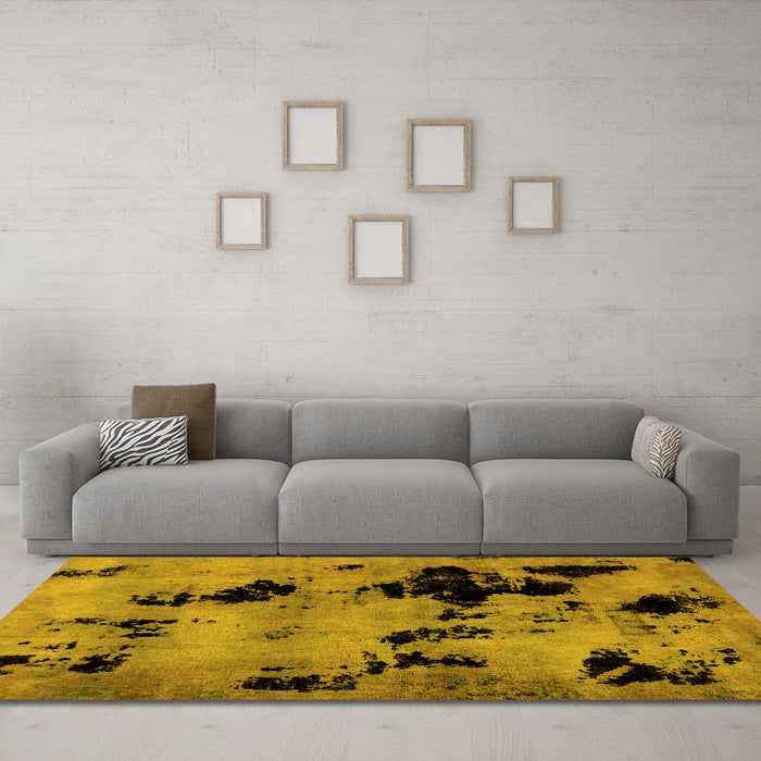 Machine Washable Abstract Yellow Modern Rug in a Living Room, wshabs2012yw
