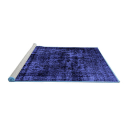 Sideview of Machine Washable Persian Blue Bohemian Rug, wshabs2013blu