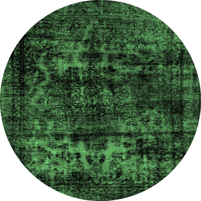 Round Machine Washable Persian Emerald Green Bohemian Area Rugs, wshabs2013emgrn