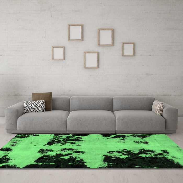 Machine Washable Abstract Emerald Green Modern Area Rugs in a Living Room,, wshabs2014emgrn