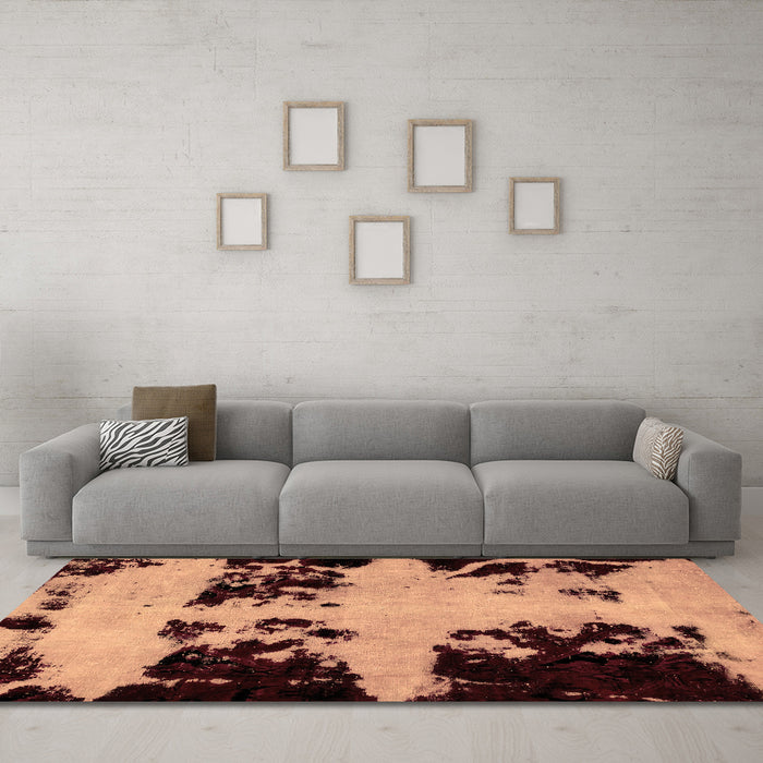 Machine Washable Abstract Brown Modern Rug in a Living Room,, wshabs2014brn